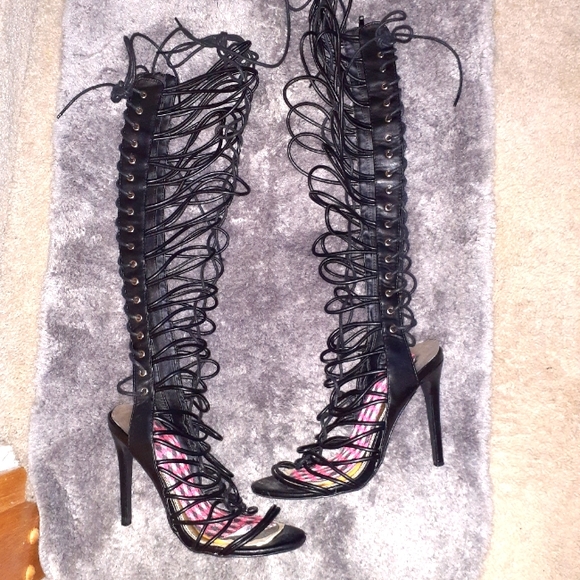 Shoes - Tall Black Gladiator Heels